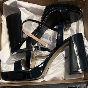 Mix No. 6 Glossy Black Block Heel Sandals